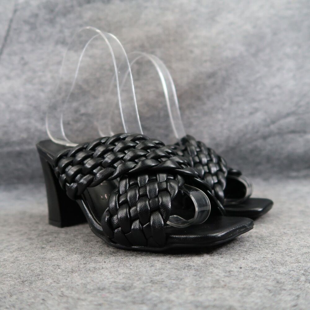 Anne Klein Shoes Womens 5 Sandal Mule Slide Pump Woven Straps Block Heel Black